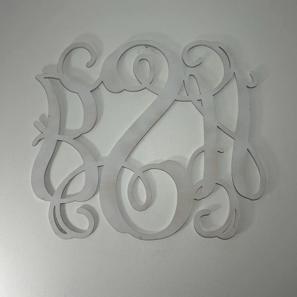 Custom‎ Wood Monogram 'HSJ' Wall Art Painted Birch White Initials 24X27